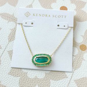 Kendra Scott Baguette Elisa Gold Pendant Necklace Emerald Mix